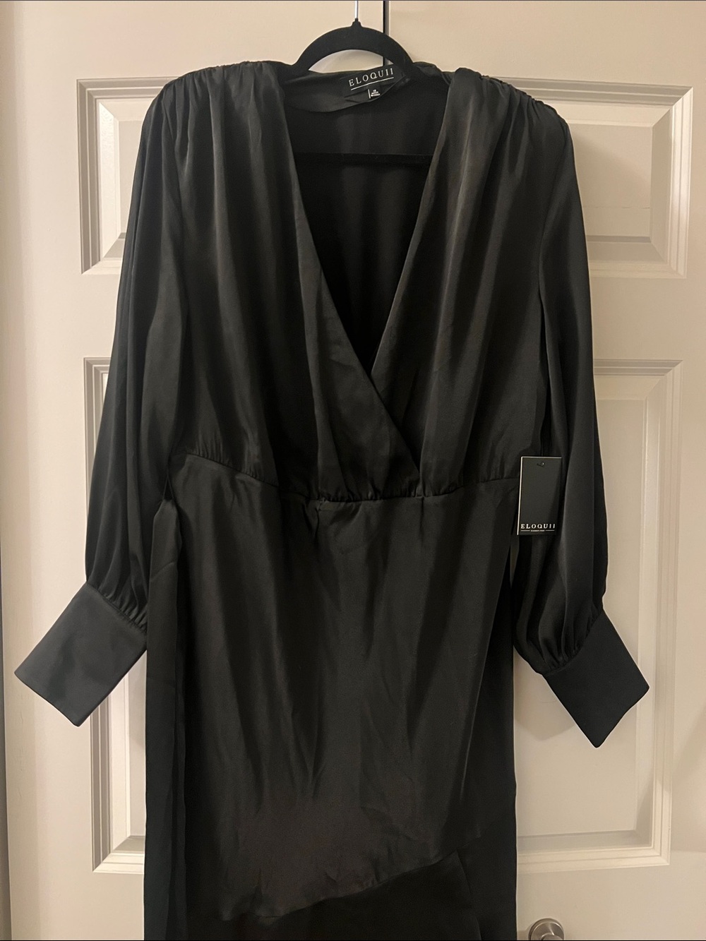 Eloquii Black Wrap-Front Puff Sleeve Midi Dress